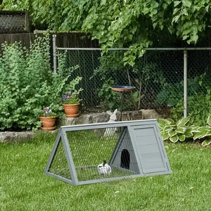 Buy Wooden Rabbit Cage Small Animal Hutch w/ Outside Area - Grey