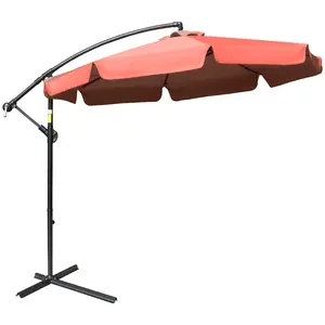 Buy 2.7m Garden Banana Parasol Cantilever Umbrella with Crank Handle and Cross Base for Outdoor, Hanging Sun Shade, Wine Red