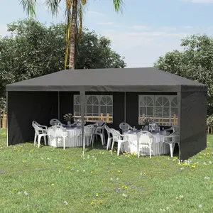 Buy Outsunny 6 x 3 m Party Tent Gazebo Marquee Outdoor Patio Canopy Shelter with Windows and Side Panels Dark Grey