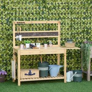 Buy Outsunny Potting Bench Table, Garden Work Bench, Workstation with Metal Sieve Screen, Chalkboard, Hidden Sink, Drawer for Patio, Courtyards, Balcony