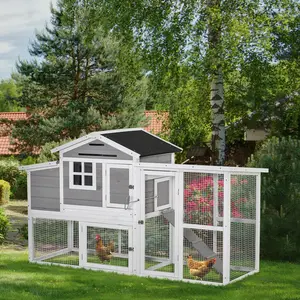 Buy PawHut Deluxe Chicken Coop, Hen House, Wooden Poultry Cage w/ Outdoor Run, Nesting Box, Removable Tray and Lockable Doors, 193 x 78 x 115cm