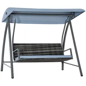 Buy 2-3 Seater Outdoor Garden Rattan Swing Chair with Adjustable Canopy Removable Cushion Hammock Seater Bench Bed Lounger, Mixed Grey
