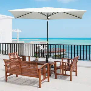 Buy Outsunny 2 x 3m Rectangular Market Umbrella Patio Outdoor Table Umbrellas with Crank & Push Button Tilt, Cream White