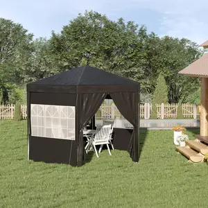 Buy Outsunny 3.9m Gazebo Canopy Party Tent with 6 Removable Side Walls for Outdoor Event with Windows and Doors, Black