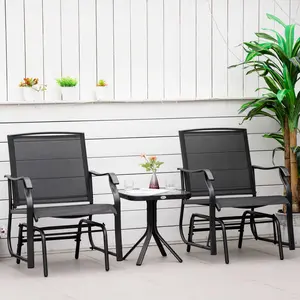 Buy Outsunny Glider Rocking Chair & Table Set 2 Single Seaters Rocker Garden Swing Chair Patio Furniture Bistro Set