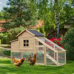 Buy PawHut Chicken Coop, Hen House, Wooden Poultry Habitat with Outdoor Run, Nesting Box, Slide Out Tray, Lockable Doors, 176 x 66 x 110cm, Natural