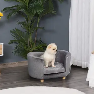 Buy PawHut Pet Sofa Couch, Dog Bed, Cat Lounger, Modern Furniture w/ Wooden Legs Removable Cushion for Small Dogs, 65x44.5x36 cm, Grey