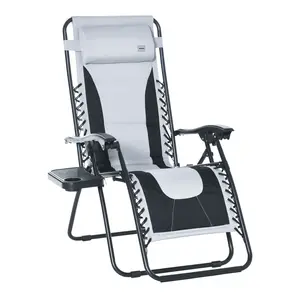 Buy Zero Gravity Lounger Chair, Folding Reclining Patio Chair with Padded Seat, Cup Holder, Soft Cushion and Headrest for Poolside, Camping, Light Grey