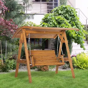 Buy Outsunny 2 Seater Garden Swing Chair, Outdoor Canopy Swing Bench with Adjustable Shade and Solid Wood Frame