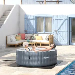 Buy Outsunny Round Hot Tub Inflatable Spa Outdoor Bubble Spa Pool with Pump, Cover, Filter Cartridges, 4 Person, Light Grey