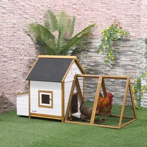 Buy PawHut Chicken Coop, Hen House, Wooden Poultry Cage with Outdoor Run, Nesting Box, Removable Tray, Window and Lockable Door, 197 x 93 x 110cm