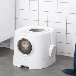 Buy Cat Litter Box Portable Pet Toilet Fully Enclosed Kitten Pan w/ Scoop, White