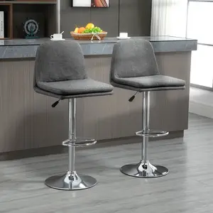 Buy HOMCOM Morden Bar Stools Set of 2, Swivel Fabric Breakfast Barstools, Adjustable Kitchen Stools with Backs, Footrest for Home Pub Area, Grey
