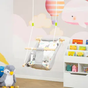 Buy Kids Hammock Chair, Baby Relax Hanging Swing, with Cotton Padded Pillow, Wooden Frame, Indoor Outdoor Use, Aged 6-36 months, Grey