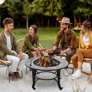 Buy Outsunny 2-in-1 Outdoor Fire Pit on Wheels, Patio Heater with Cooking BBQ Grill, Firepit Bowl with Screen Cover, Fire Poker for Backyard Bonfire