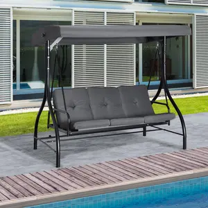 Buy Outsunny 3 Seater Canopy Swing Chair Porch Hammock Heavy Duty 2 in 1 Garden Bench Lounger Bed with Metal Frame - Dark Grey