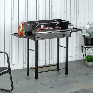 Buy Outsunny BBQ Rotisserie Charcoal Grill Roaster Spit Roasting Machine for Chicken Turkey with 3-Level Grill Grate and Side Shelves, Stainless Steel