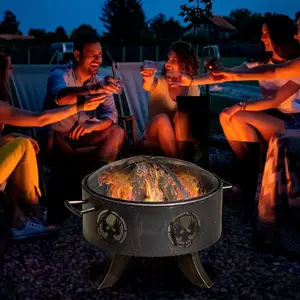 Buy Outsunny Outdoor Fire Pit Patio Heater Charcoal Log Wood Burner with Screen Cover, Fire Bowl with Poker for Backyard, Bronze Tone