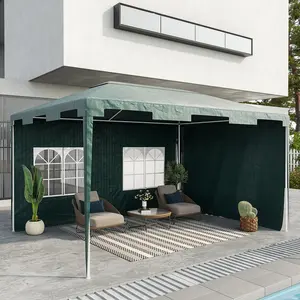 Buy Outsunny 3 x 4 m Garden Gazebo Marquee Party Tent with 2 Sidewalls for Patio Yard Outdoor - Green