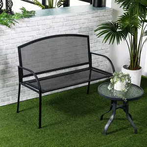 Buy Outsunny Metal Garden Bench, 2 Seater Outdoor Furniture Chair, Loveseat for Patio, Park, Porch and Lawn, Grey