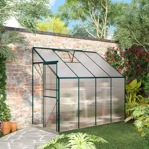 Buy Outsunny Walk-In Lean to Greenhouse Garden Heavy Duty Aluminium Polycarbonate with Roof Vent for Plants Herbs Vegetables, Green, 253 x 127 x 220 cm