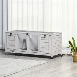 Buy PawHut Wooden Rabbit Hutch, Mobile Guinea Pig Cage, Separable Bunny Run, Small Animal House with Wheels, Slide-out Tray, 138 x 53 x 61cm, Light Grey