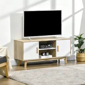 Buy HOMCOM Modern TV Cabinet, TV Stand with Storage Shelves and Doors for 55" TVs for Living Room, Bedroom, Natural