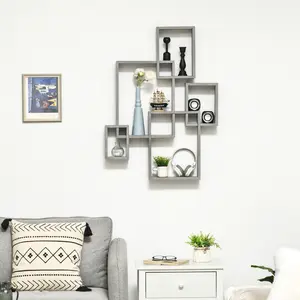 Buy Floating Shelves, Wall Mounted Interlocking Cube Shelves, Display Wall Shelf for Living Room, Bedroom, Hallways, Grey