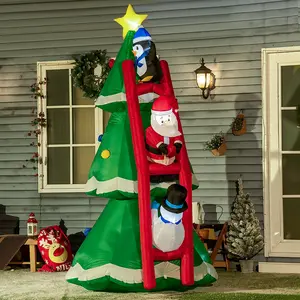 Buy 8ft Inflatable Christmas Tree with Santa Claus, Penguin and Snowman on Ladder, Blow-Up Outdoor LED Yard Display for Lawn Garden Party