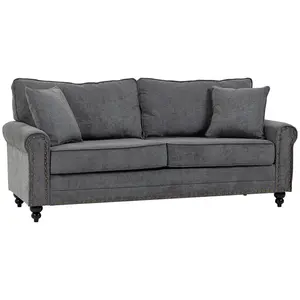 Buy 3 Seater Sofas for Living Room, Fabric Sofa with Felt Mats, Cushions and Pillows, Grey