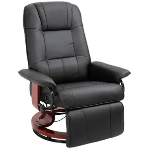 Buy Manual Recliner Chair Armchair Sofa with Faux Leather Upholstered Wooden Base for Living Room Bedroom, Black, Colour: Black