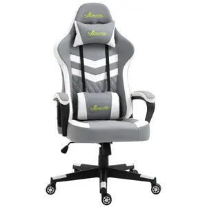 Buy Gaming Chair, Computer Desk Chair with Lumbar Support, Faux Leather Racing Chair with Headrest and Swivel Wheels for Home Office, Grey White, Colour: Grey