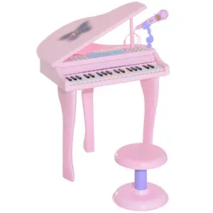 Buy 37 Keys Kids Mini Electronic Keyboard Children Grand Piano with Stool Microphone Light Musical Instrument Educational Game Toy Set (Pink)