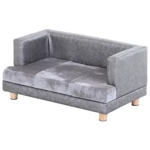 Buy PawHut PU Leather Elevated Pet Dogs Sofa Bed Grey