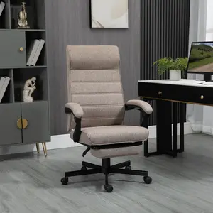 Buy Vinsetto High-Back Home Office Chair, Linen Swivel Reclining Chair with Adjustable Height, Footrest and Padded Armrest for Living Room, Study, Brown