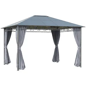 Buy 3 x 3.6m Hardtop Gazebo Canopy with Polycarbonate Roof, Permanent Pavilion Garden Gazebo with Curtains for Patio, Deck, Grey