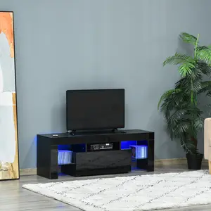 Buy HOMCOM High Gloss TV Stand Cabinet with LED RGB Lights and Remote Control for 43"/50"/55" TV, Media TV Console Table with Storage Drawer and Shelf