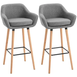 Buy Set of 2 Bar Stools Modern Upholstered Seat Bar Chairs w/ Metal Frame, Solid Wood Legs Living Room Dining Room Fabric Furniture - Grey