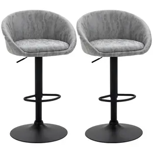 Buy Modern Bar Stools Set of 2, Height Adjustable Swivel Barstools, PU Leather Upholstered Bar Chair with Backrest, Armrests and Footrest for Breakfast Bar, Counter, Kitchen, Light Grey
