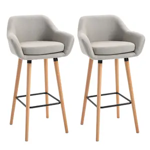 Buy Set of 2 Bar Stools Modern Upholstered Seat Bar Chairs w/ Metal Frame, Solid Wood Legs Living Room Dining Room Fabric Furniture - Beige