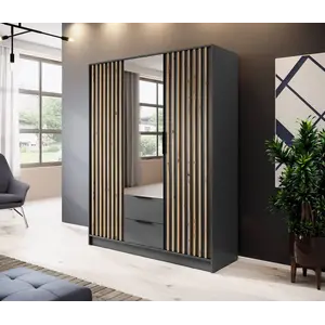 Buy Nelly Hinged Door Wardrobe 155cm [Mirror], Colour: Graphite