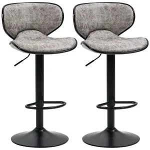 Buy Bar Stool Set of 2 Microfiber Cloth Adjustable Height Armless Chairs with Swivel Seat, Grey