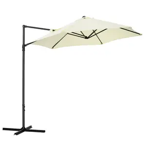 Buy 2.5M Garden Cantilever Parasol, Offset Roma Patio Umbrella Hanging Sun Shade Canopy Shelter with 360&deg; Rotation and Cross Base, Beige