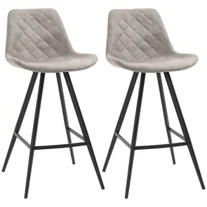 Buy Set Of 2 Bar Stools Vintage Microfiber Cloth Tub Seats Padded Comfortable Steel Frame Footrest Quilted Home Bar Cafe Kitchen Chair Stylish Grey