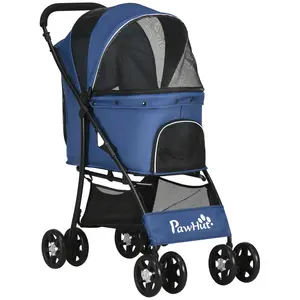 Buy Foldable Pet Stroller for Dogs, Puppy Stroller, with Large Carriage, Brakes, Canopy - Blue