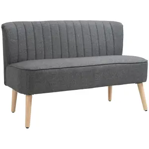 Buy Modern Double Seat Sofa Loveseat Couch 2 Seater Compact Sofa Padded Linen Wood Leg Grey