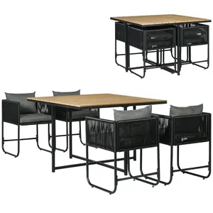 Buy 4 Seater Rattan Cube Garden Furniture Set, Rattan Dining Set with Cushions, Outdoor Dining Table and Chairs with Rectangular Wood Grain Plastic Top Table for Patio, Balcony, Black