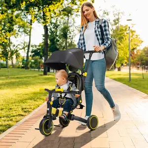 Buy AIYAPLAY 3-in-1 Tricycle for Kids with Aluminium Frame, Baby Trike with Adjustable Push Handle, Canopy and Seat Angle for 18-48 Months, Yellow