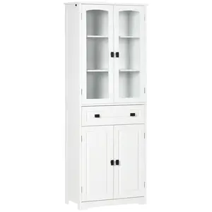 Buy Kitchen Cupboard, Freestanding Storage Cabinet with 2 Adjustable Shelves, Drawer and Glass Door for Living Room, Dining Room, 160cm, White