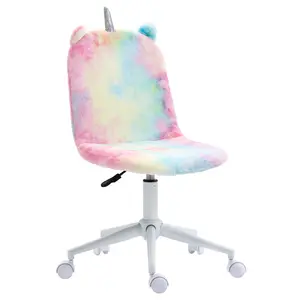 Buy Fluffy Unicorn Office Chair with Mid-Back and Swivel Wheel, Cute Desk Chair, Rainbow Multi-Colored